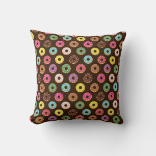 Colourful Doughnut Pattern In Chocolate Throw Pillow