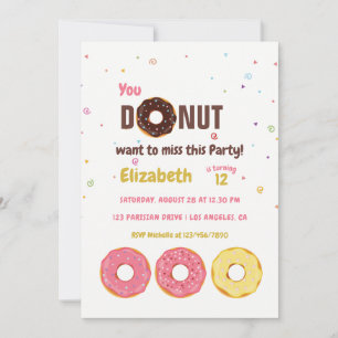Colourful Doughnut-Themed Kids Birthday Party Invitation