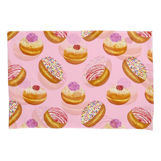 Colourful Doughnuts: Hand Drawn Watercolor Pillowcase (Front)