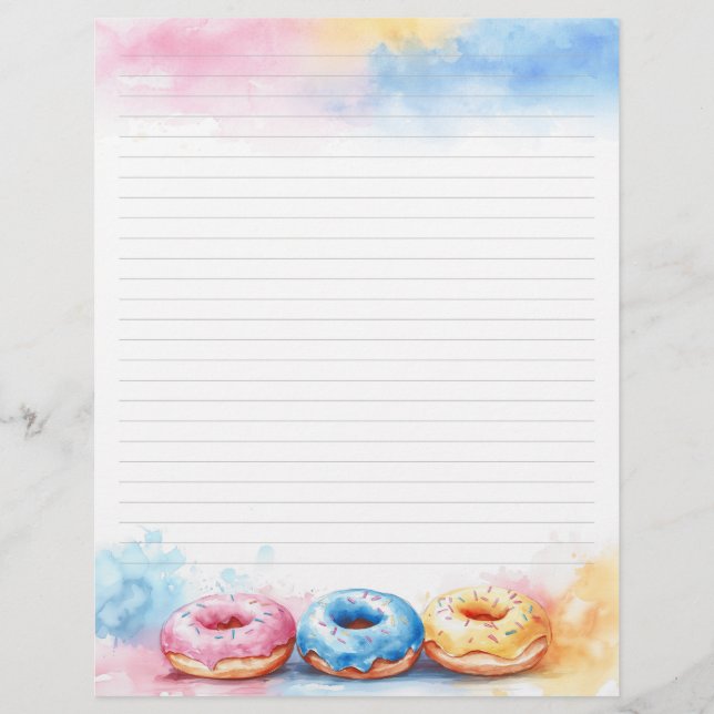 Colourful Doughnuts Stationery Lined Writing Paper (Front)
