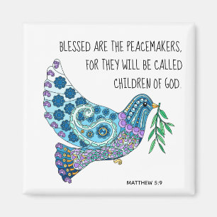 Colourful Dove w Verse about peace (Matthew 5:9) Magnet