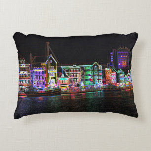 Colourful Downtown Willemstad Curacao Neon Nights Accent Pillow