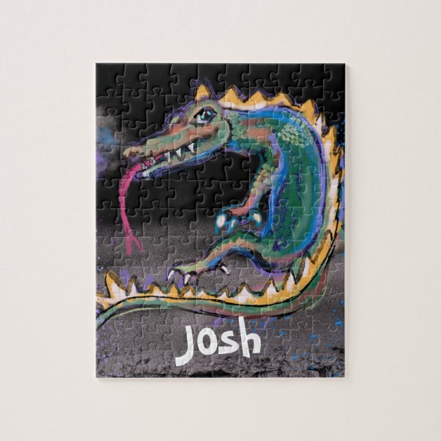 Colourful Dragon and  Personalized Name Jigsaw Puzzle (Vertical)