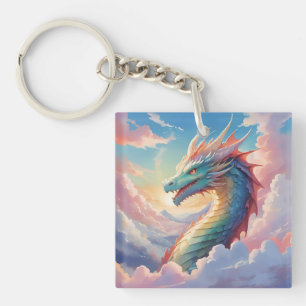 Colourful dragon in the sky keychain