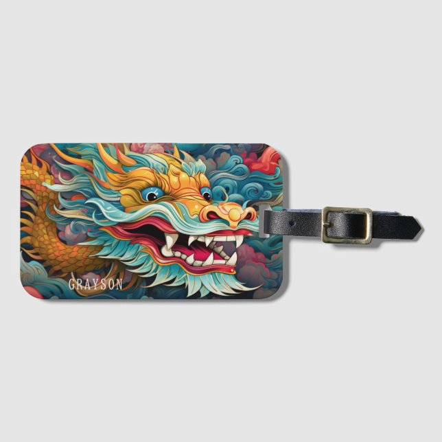 Colourful Dragon Modern Personalized Name Luggage Tag (Front Horizontal)