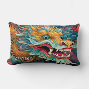 Colourful Dragon Modern Personalized Name Lumbar Pillow