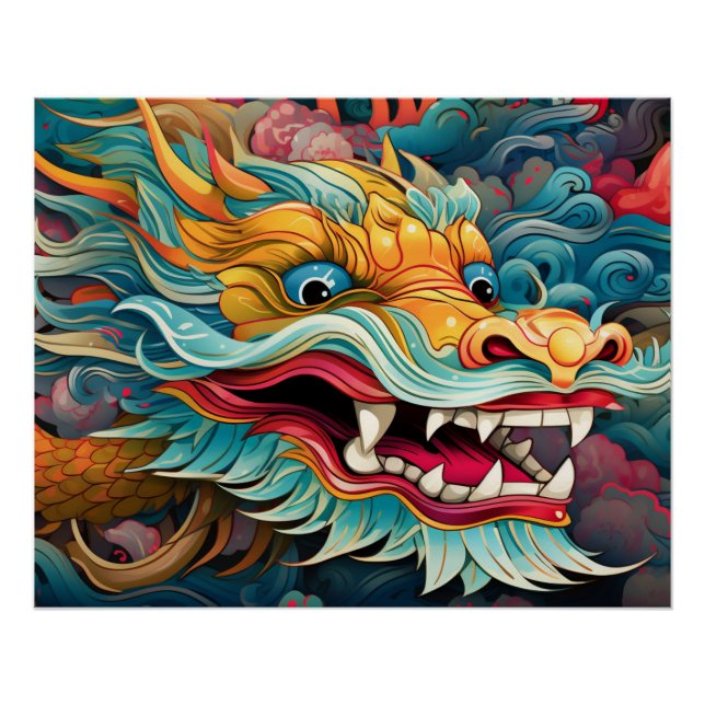 Colourful Dragon Modern Personalized Name Poster (Front)