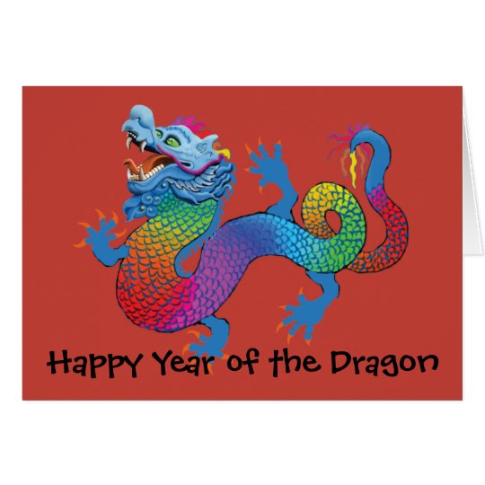 Colourful Dragon on red Chinese New Year Greeting Card