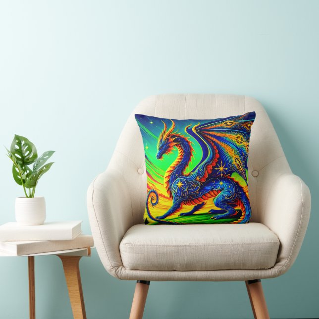 Colourful Dragon Throw Pillow (Chair)