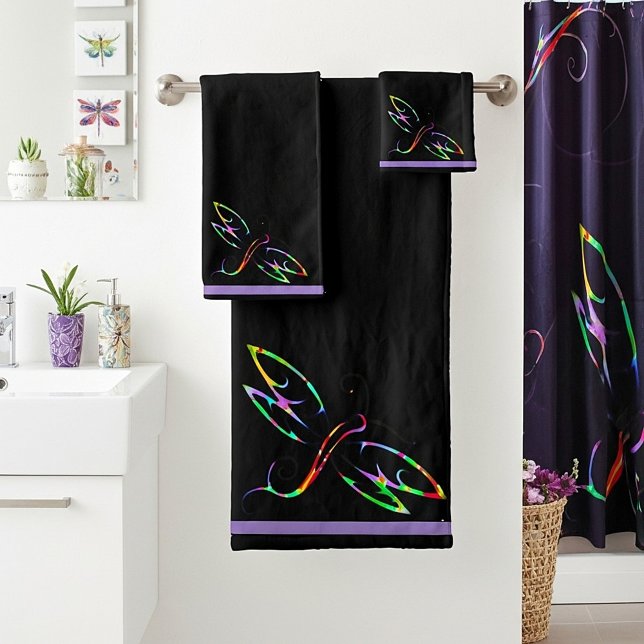 Colourful dragonflies bath towel set (Creator Uploaded)