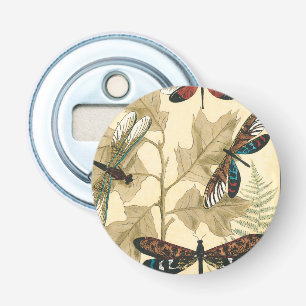Colourful Dragonflies Floating Above Leaves Bottle Opener