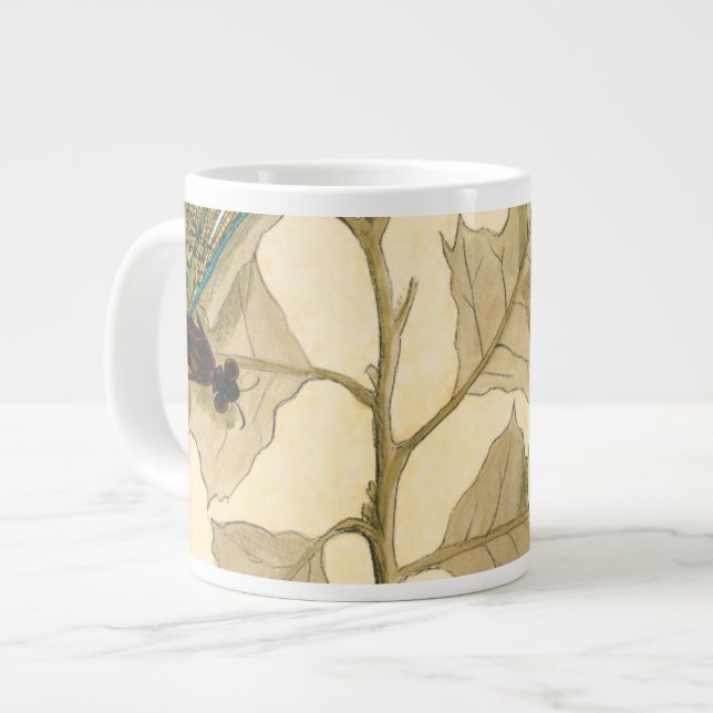 Colourful Dragonflies Floating Above Leaves Large Coffee Mug (Front Left)