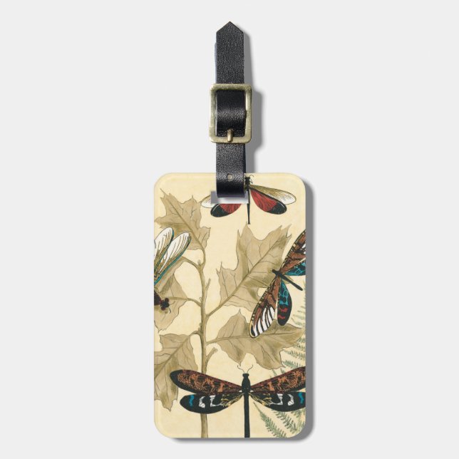 Colourful Dragonflies Floating Above Leaves Luggage Tag (Front Vertical)