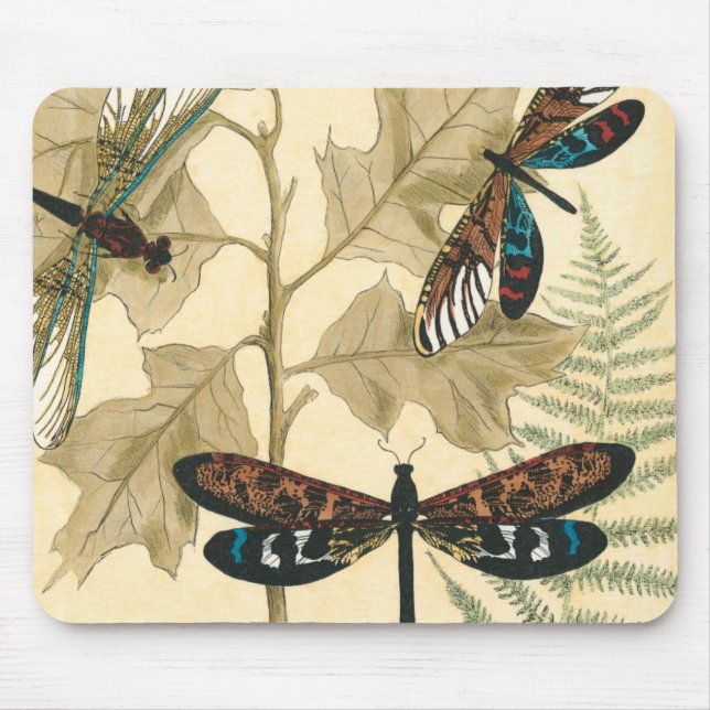 Colourful Dragonflies Floating Above Leaves Mouse Pad (Front)