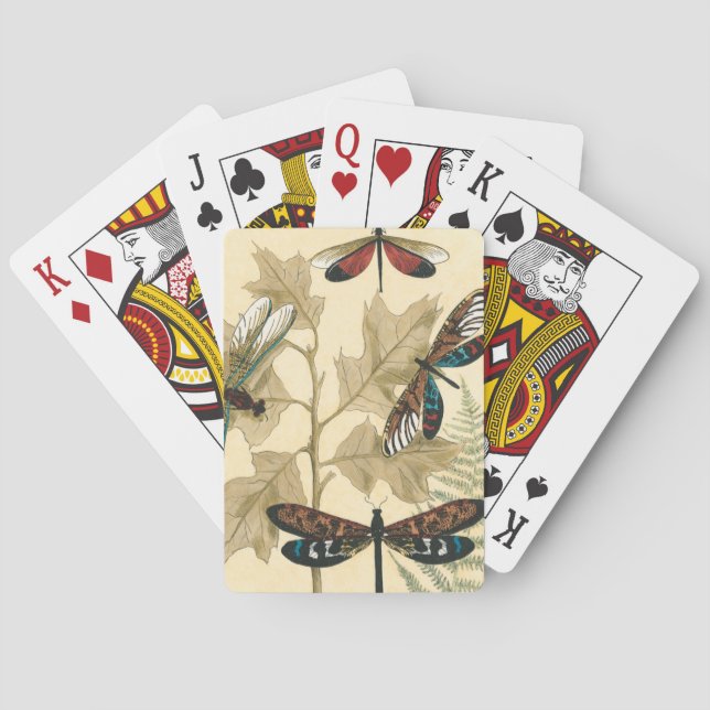 Colourful Dragonflies Floating Above Leaves Playing Cards (Back)