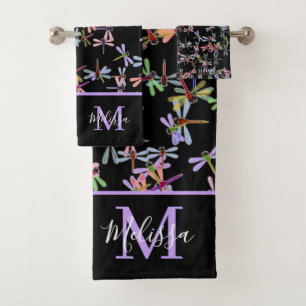 Colourful dragonflies personalized   bath towel se