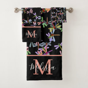 Colourful dragonflies personalized   bath towel se