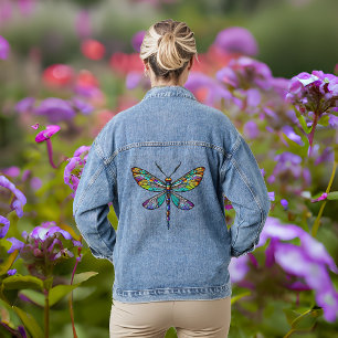 Colourful Dragonfly Ai Art Denim Jacket