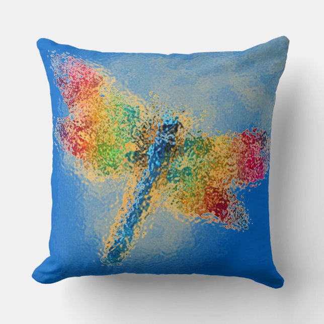 Colourful Dragonfly Blue Throw Pillow (Front)