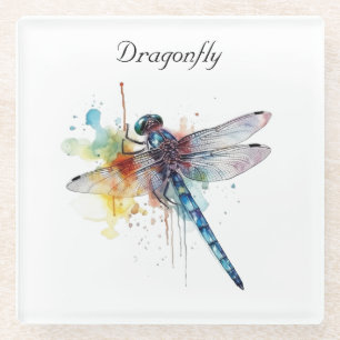 Colourful Dragonfly customizable Glass Coaster