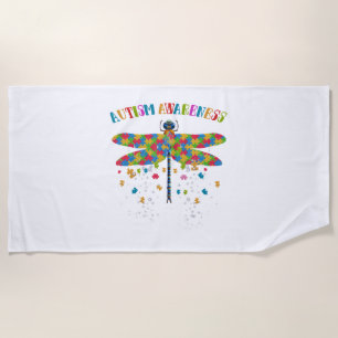 Colourful Dragonfly For Autism Awareness Day Beach Towel