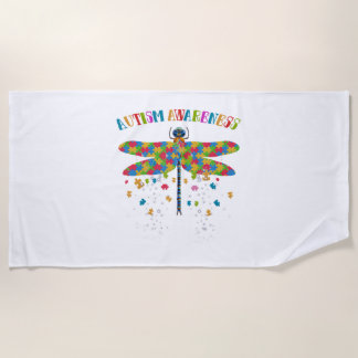 Colourful Dragonfly For Autism Awareness Day Beach Towel
