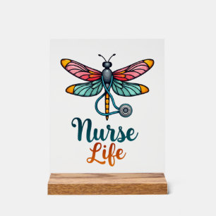 Colourful dragonfly Nurse life T-Shirt (2) Acrylic Sign