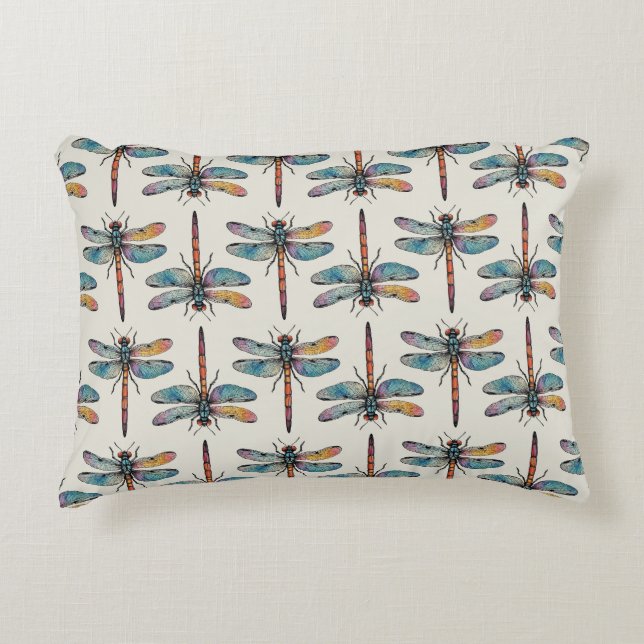Colourful Dragonfly Pattern Accent Pillow (Front)