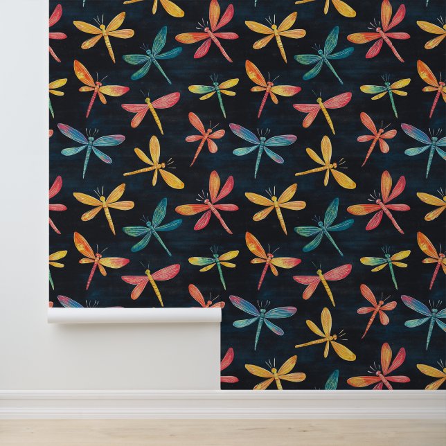Colourful Dragonfly Pattern Chalk Wall Drawings (Application)
