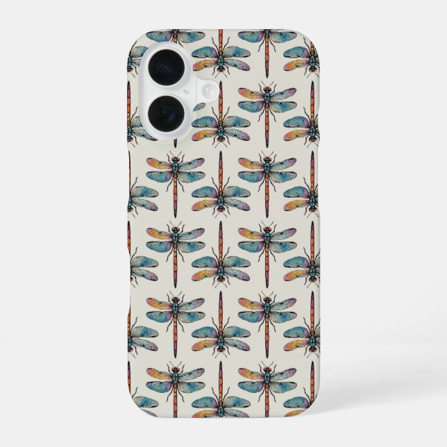 Colourful Dragonfly Pattern iPhone 16 Case (Back)