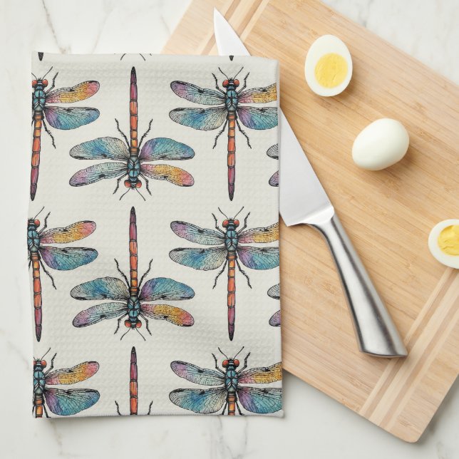 Colourful Dragonfly Pattern Kitchen Towel (Quarter Fold)