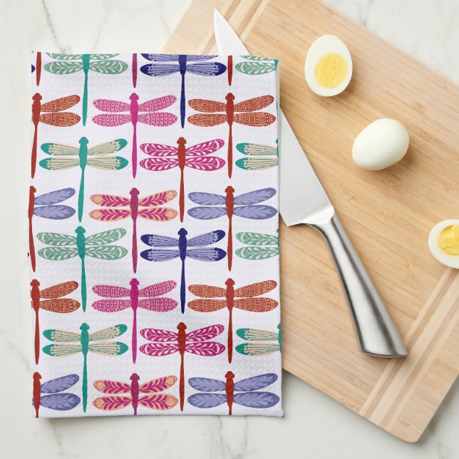 Colourful Dragonfly Pattern  Kitchen Towel (Quarter Fold)