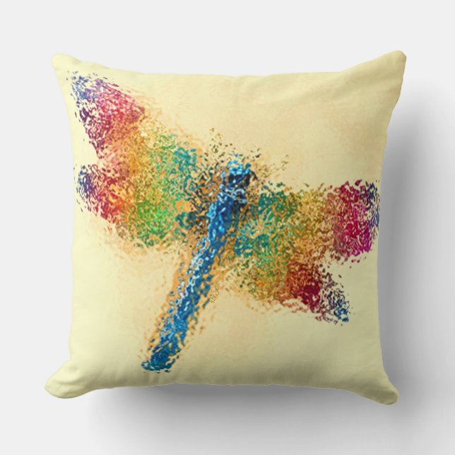 Colourful Dragonfly Yellow Throw Pillow (Front)