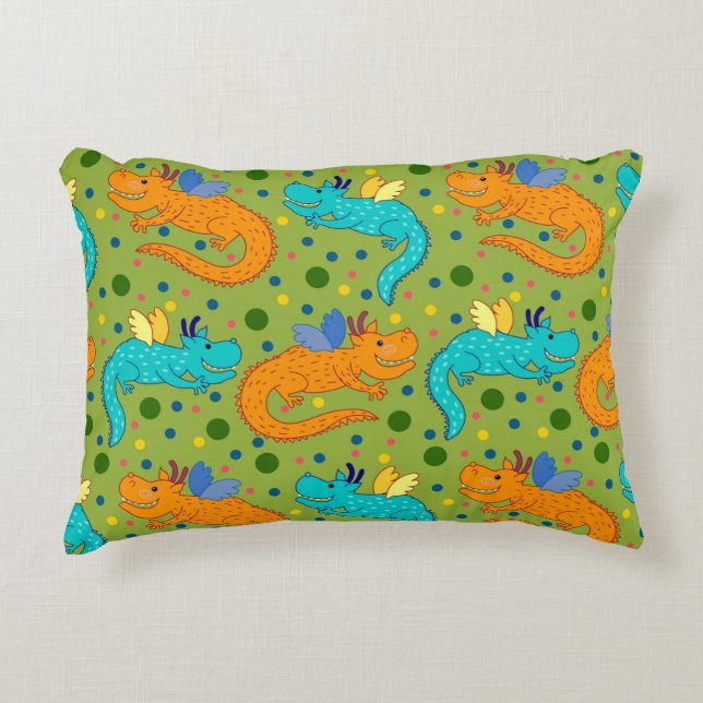 Colourful Dragons Decorative Pillow (Front)