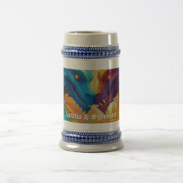 Colourful Dragons in Love Beer Stein