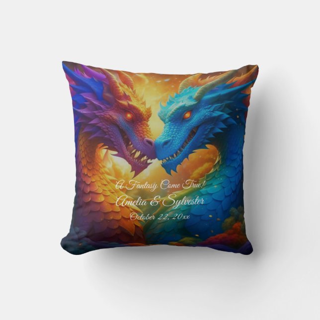 Colourful Dragons in Love Throw Pillow (Front)