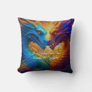Colourful Dragons in Love Throw Pillow
