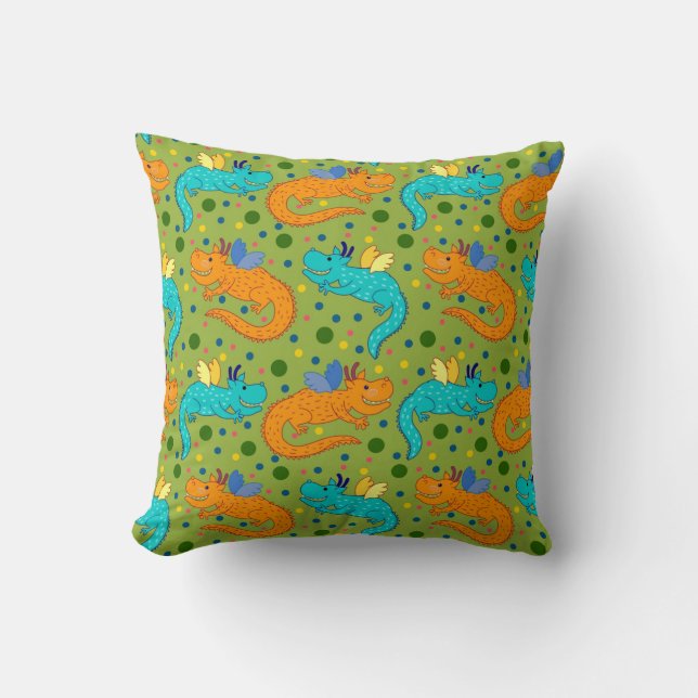 Colourful dragons throw pillow (Front)