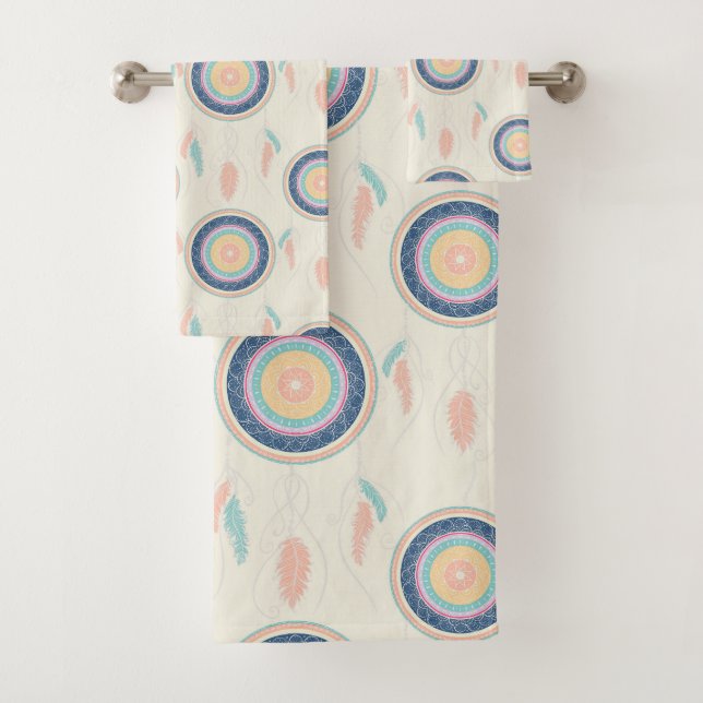 Colourful Dream Catcher Mandala Bath Towel Set (Insitu)