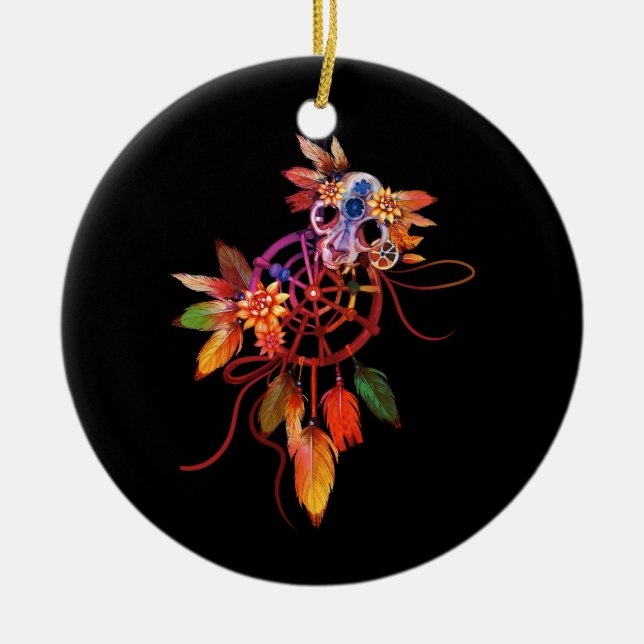 Colourful Dreamcatcher Feathers Tribal Native Amer Ceramic Ornament (Front)