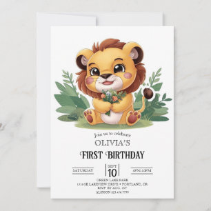 Colourful Dreamy Lion 1st Birthday Digital Invitation