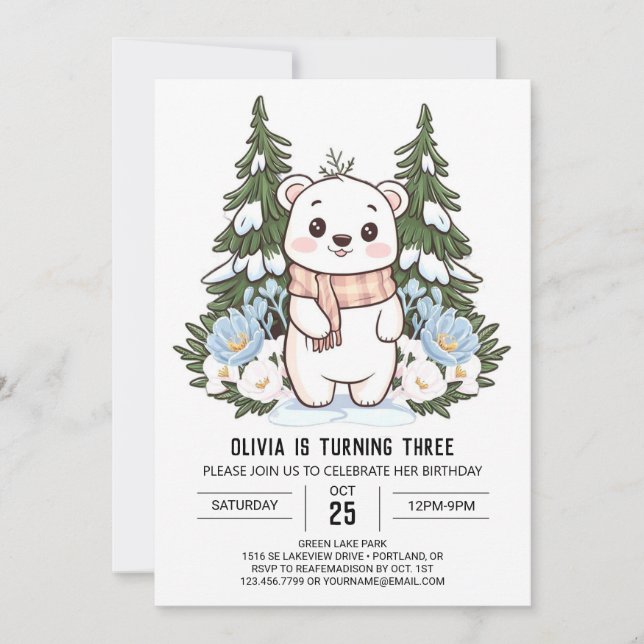 Colourful Dreamy Polar Bear Digital Birthday Invitation (Front)