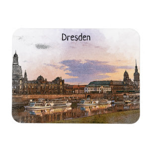 Colourful Dresden Germany Elbe Panorama View Magnet