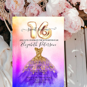 Colourful Dress Confetti Ombre Sweet 16 Invitation