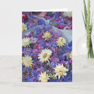 Colourful dried straw flowers bouquets card