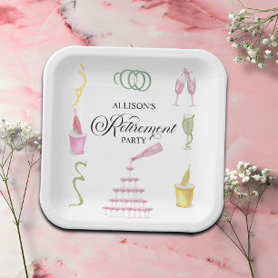 Colourful Drinks and Bottles Retirement Party Paper Plate