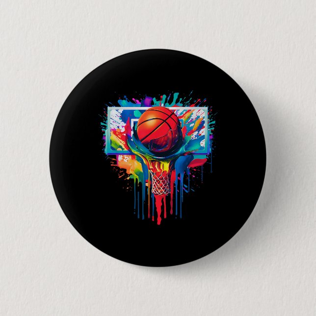 Colourful Drip Basketball Ball Hoop Slam Dunk Drip 2 Inch Round Button (Front)