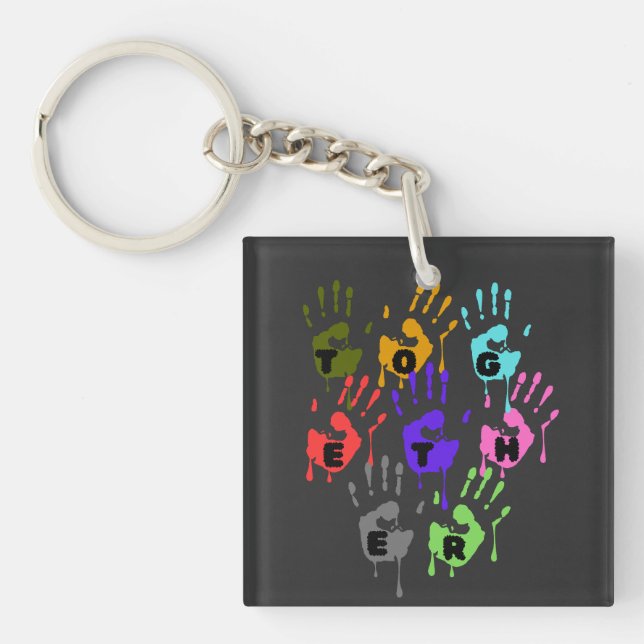 Colourful Dripping Handprints Forming Word Togethe Keychain (Front)