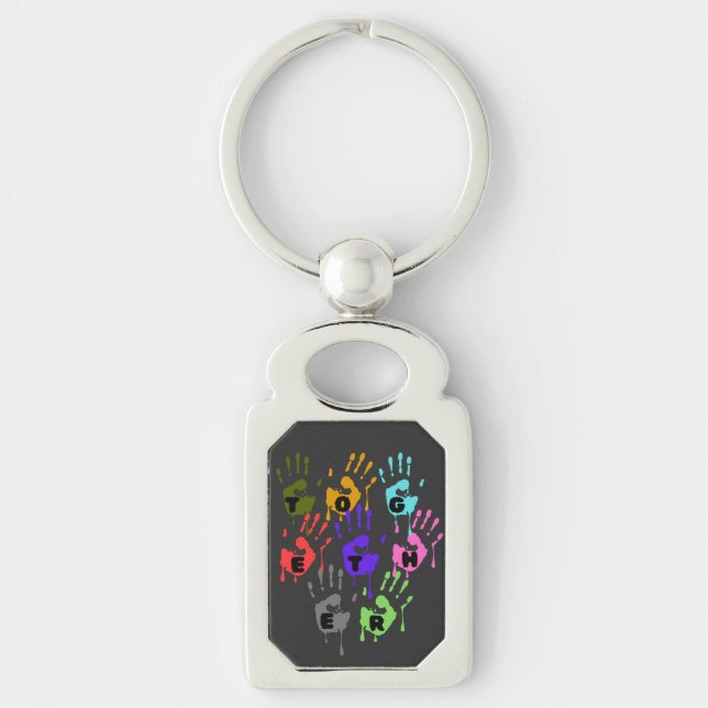 Colourful Dripping Handprints Forming Word Togethe Keychain (Front)