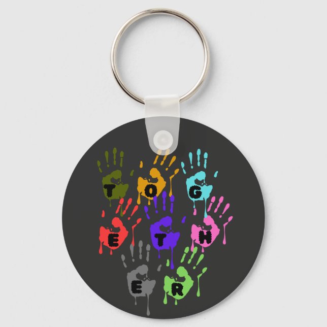 Colourful Dripping Handprints Forming Word Togethe Keychain (Front)